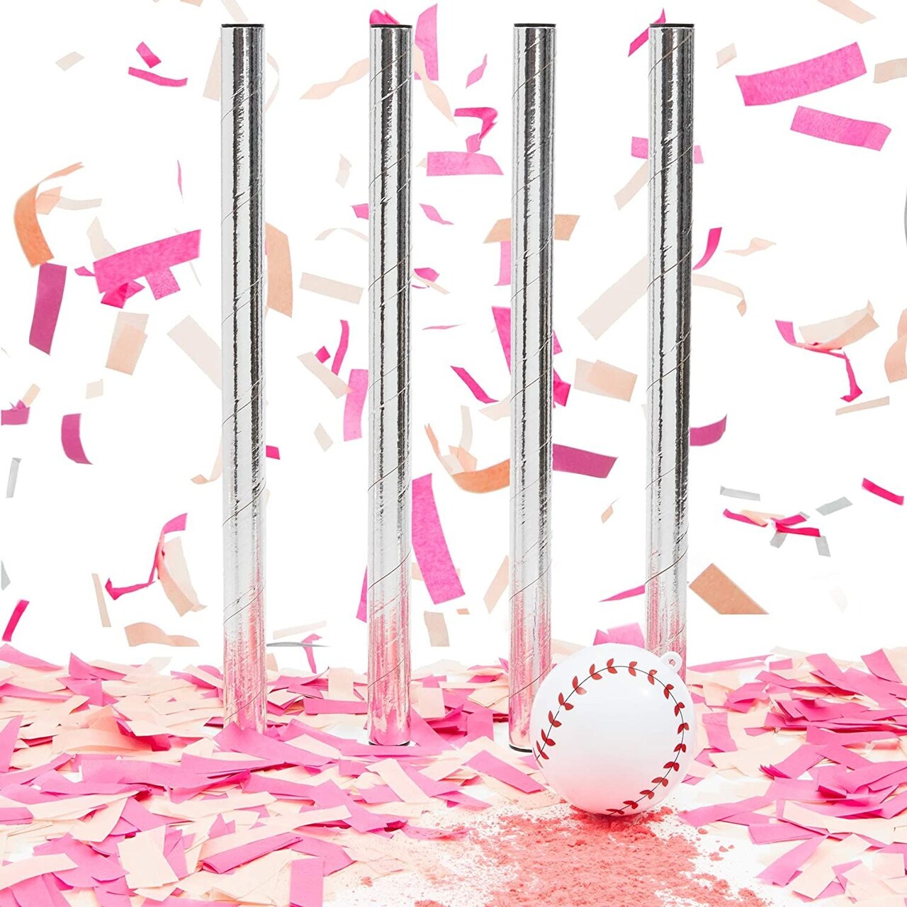 Pink Baby Girl Gender Reveal Confetti Wands for Baby Shower (13.85 in, 5 Pack)